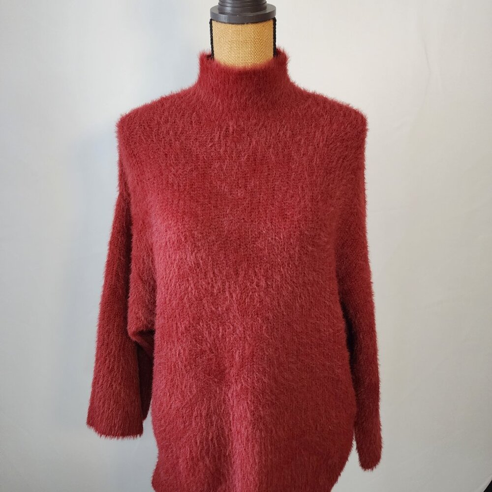 New Look 🧶 Dark Red Fuzzy Eyelash Knit Mock Neck Sweater | Medium